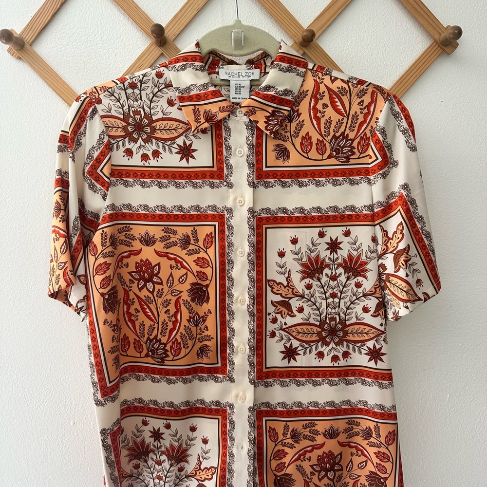 Rachel Zoe Women's Blouse - Orange and Cream Pattern
